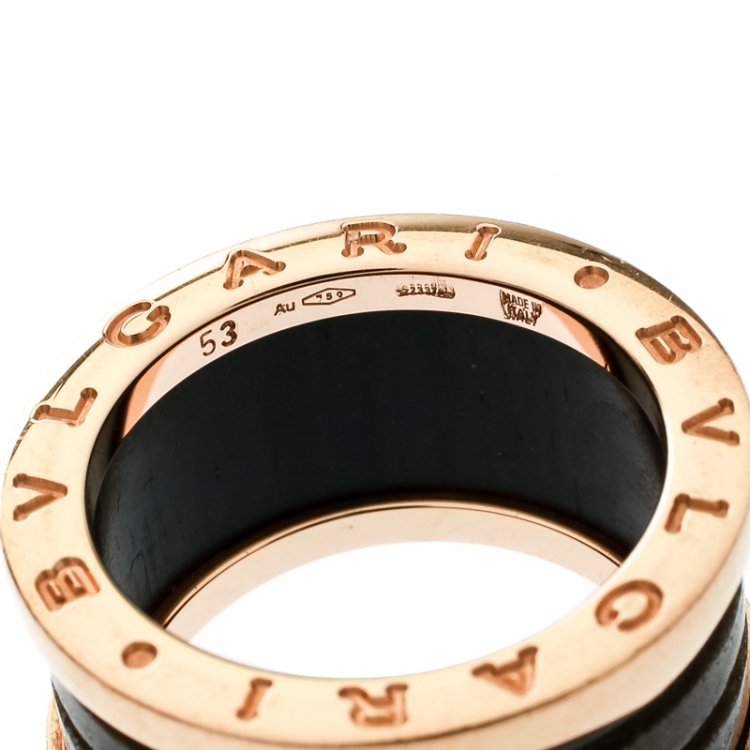 Pre Owned Bvlgari B.Zero1 Brown Marble 18k Rose Gold Band Ring Size 53