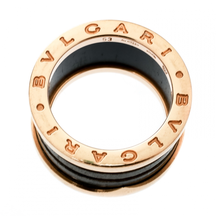 Pre Owned Bvlgari B.Zero1 Brown Marble 18k Rose Gold Band Ring Size 53