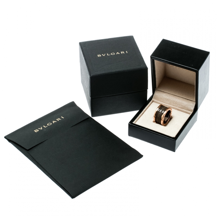Pre Owned Bvlgari B.Zero1 Brown Marble 18k Rose Gold Band Ring Size 53