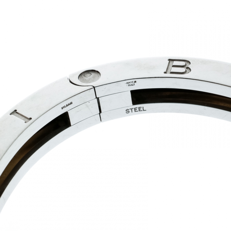 Pre Owned Bvlgari B.Zero1 Stainless Steel & 18K Yellow Gold Oval Bangle Bracelet