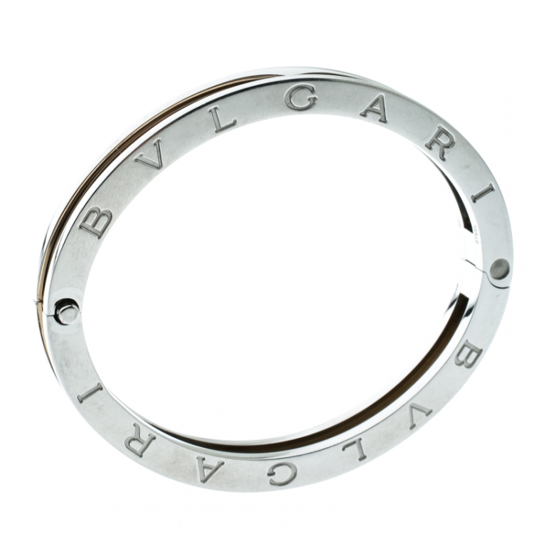Pre Owned Bvlgari B.Zero1 Stainless Steel & 18K Yellow Gold Oval Bangle Bracelet