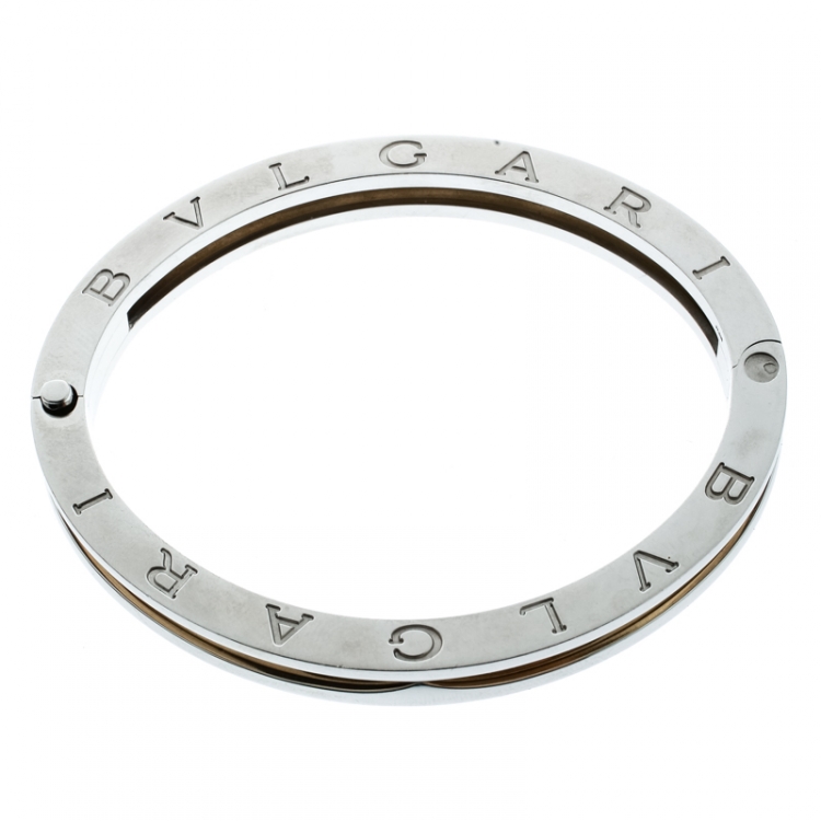 Pre Owned Bvlgari B.Zero1 Stainless Steel & 18K Yellow Gold Oval Bangle Bracelet