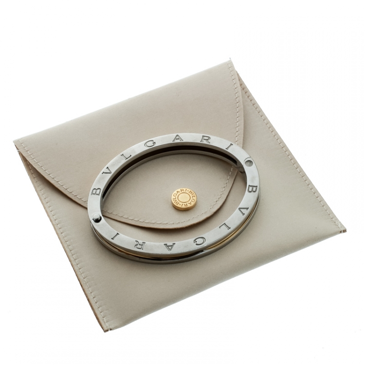 Pre Owned Bvlgari B.Zero1 Stainless Steel & 18K Yellow Gold Oval Bangle Bracelet
