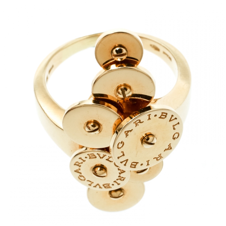 Pre Owned Bvlgari Cicladi 7 Disc 18k Yellow Gold Ring Size 56