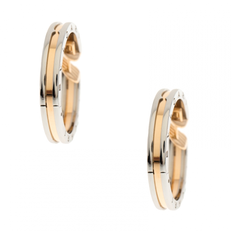 Pre Owned Bvlgari B.Zero1 18k Rose Gold & Stainless Steel Hoop Earrings