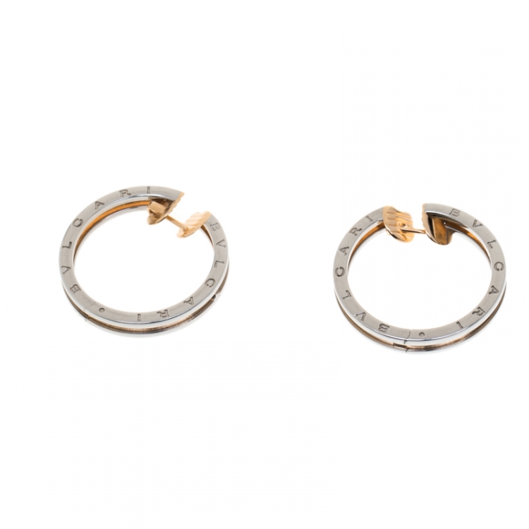 Pre Owned Bvlgari B.Zero1 18k Rose Gold & Stainless Steel Hoop Earrings