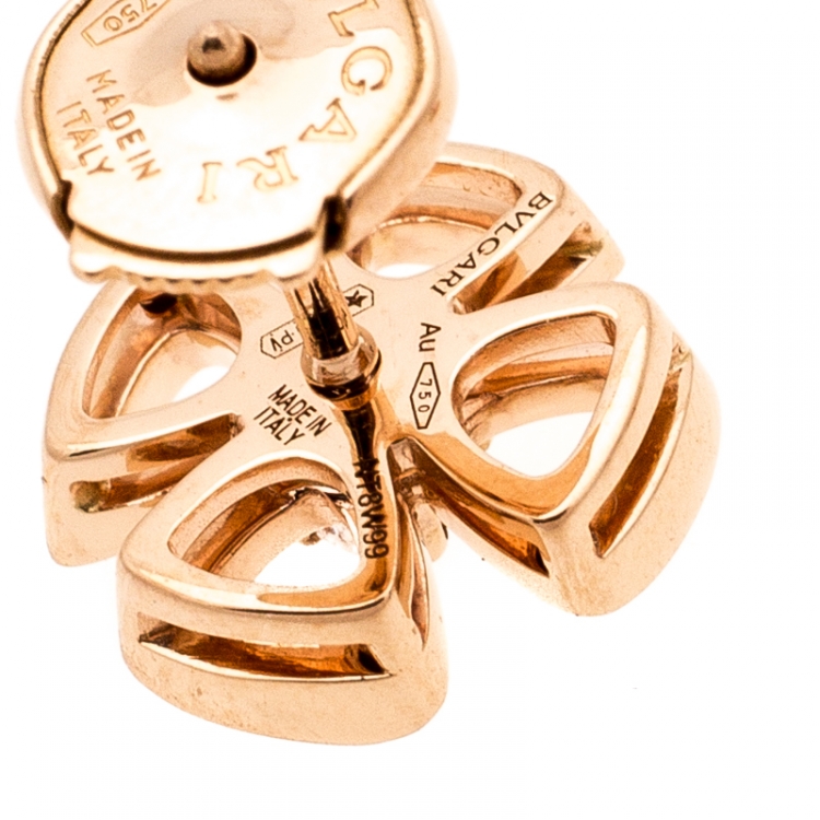 Pre Owned Bvlgari Fiorever Diamond 18k Rose Gold Flower Stud Earrings 