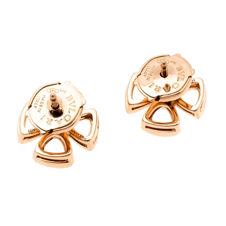 Pre Owned Bvlgari Fiorever Diamond 18k Rose Gold Flower Stud Earrings 