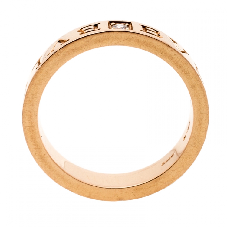 Pre Owned Bvlgari Bvlgari Diamond 18K Rose Gold Band Ring Size 59