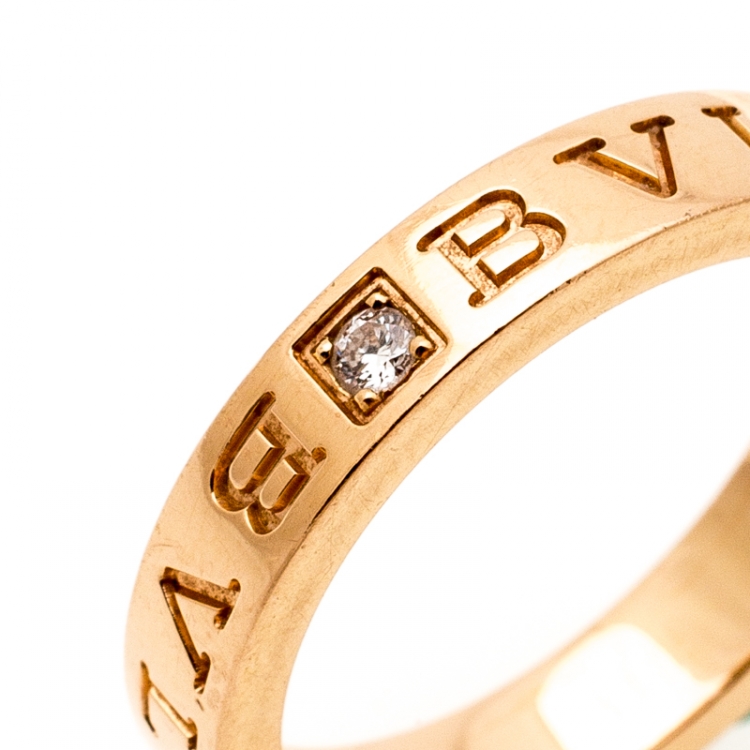 Pre Owned Bvlgari Bvlgari Diamond 18K Rose Gold Band Ring Size 59