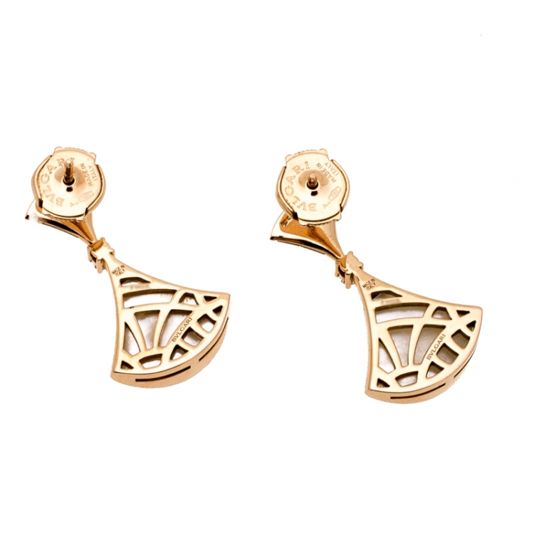 Pre Owned Bvlgari Divas' Dream Mother of Pearl Diamond 18k Rose Gold Drop Earrings