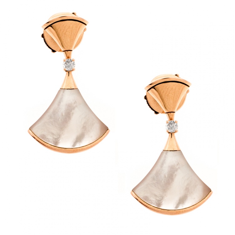 Pre Owned Bvlgari Divas' Dream Mother of Pearl Diamond 18k Rose Gold Drop Earrings