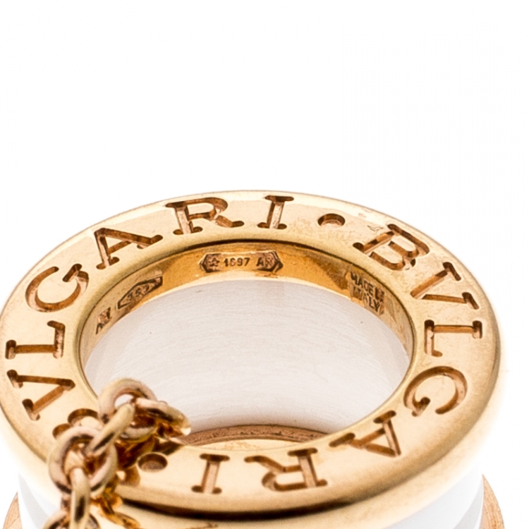 Pre Owned Bvlgari B.Zero1 White Ceramic 18k Rose Gold Pendant Necklace