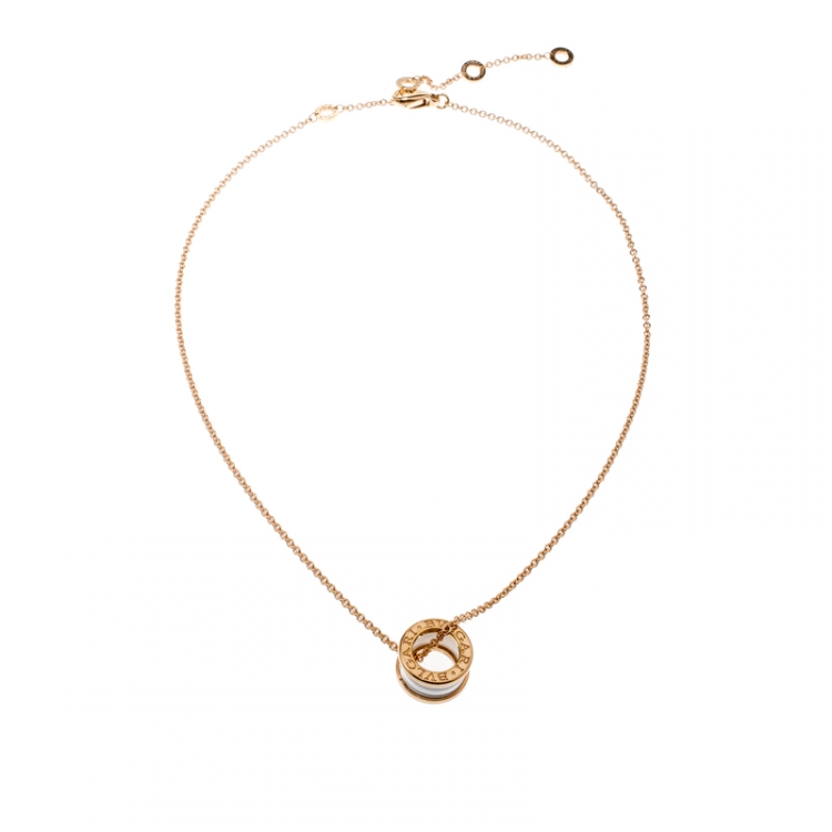 Pre Owned Bvlgari B.Zero1 White Ceramic 18k Rose Gold Pendant Necklace