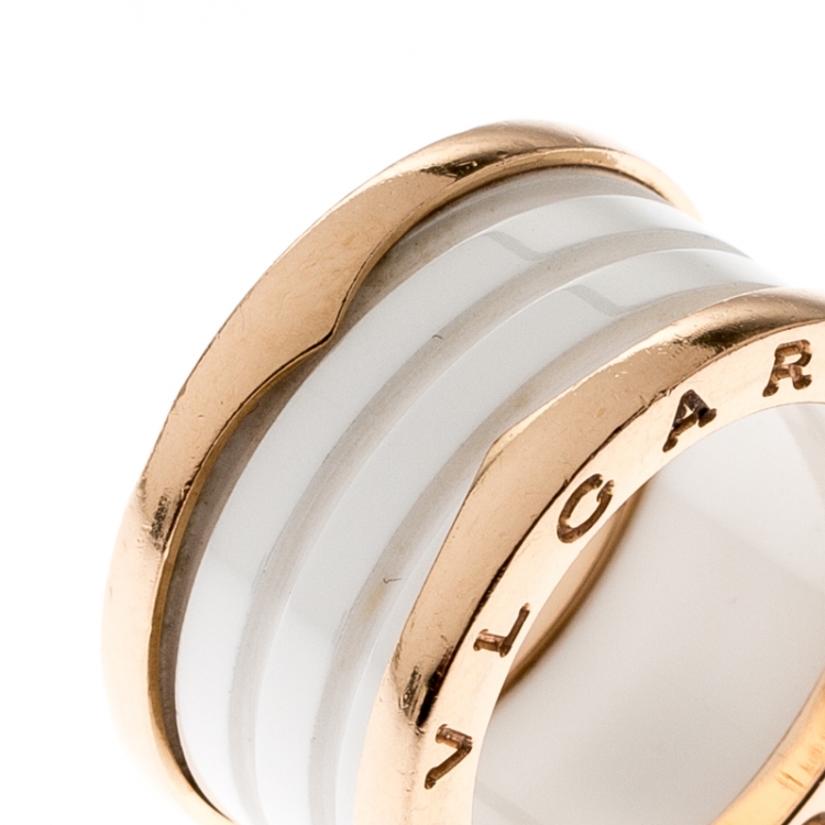 Pre Owned Bvlgari B.Zero1 4 Band White Ceramic 18k Rose Gold Ring Size 51