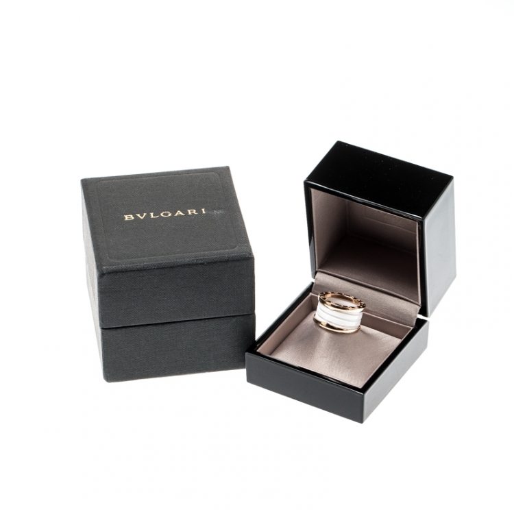 Pre Owned Bvlgari B.Zero1 4 Band White Ceramic 18k Rose Gold Ring Size 51
