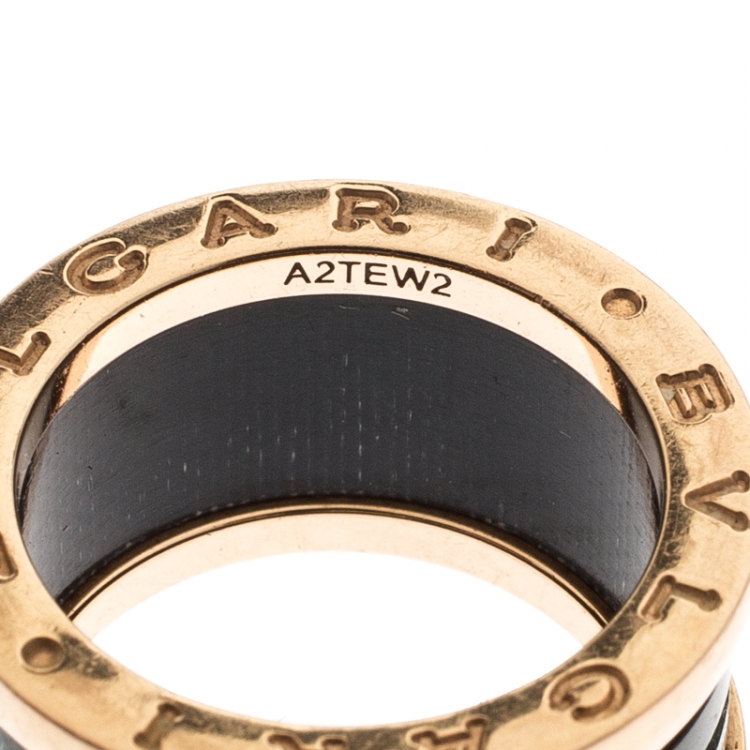 Pre Owned Bvlgari B.Zero1 Green Marble 18k Rose Gold Band Ring Size 51