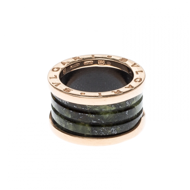 Pre Owned Bvlgari B.Zero1 Green Marble 18k Rose Gold Band Ring Size 51