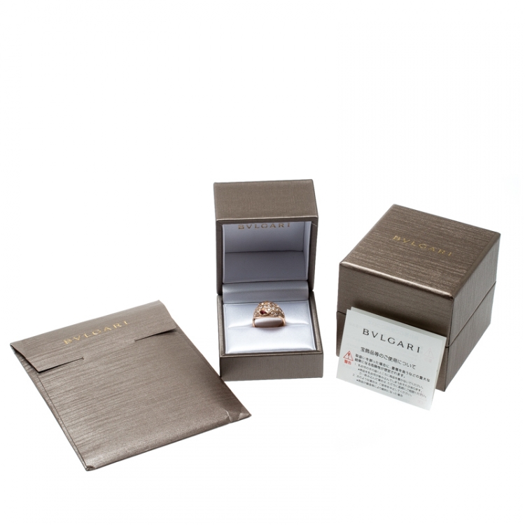 Pre Owned Bvlgari Serpenti Rubellite Diamond 18k Rose Gold Cocktail Ring Size 52