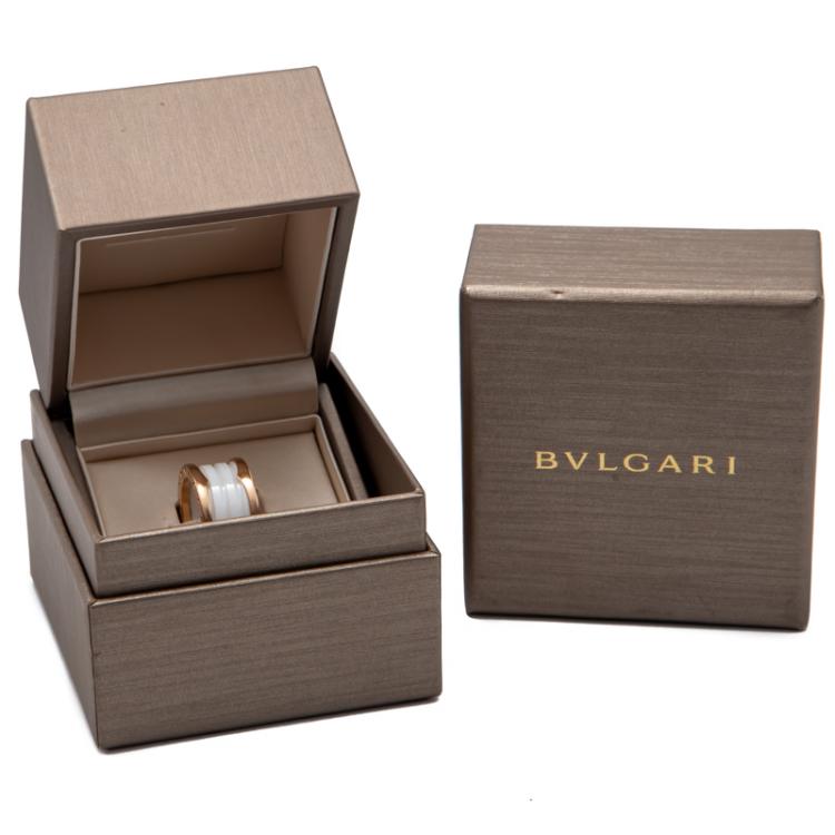 Pre Owned Bvlgari White B.Zero White Ceramic 18K Rose Gold Ring Size 53