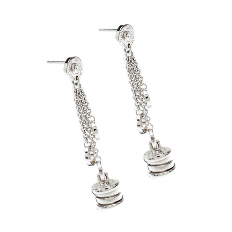 Pre Owned Bvlgari B.Zero1 Diamond 18k White Gold Long Dangle Earrings