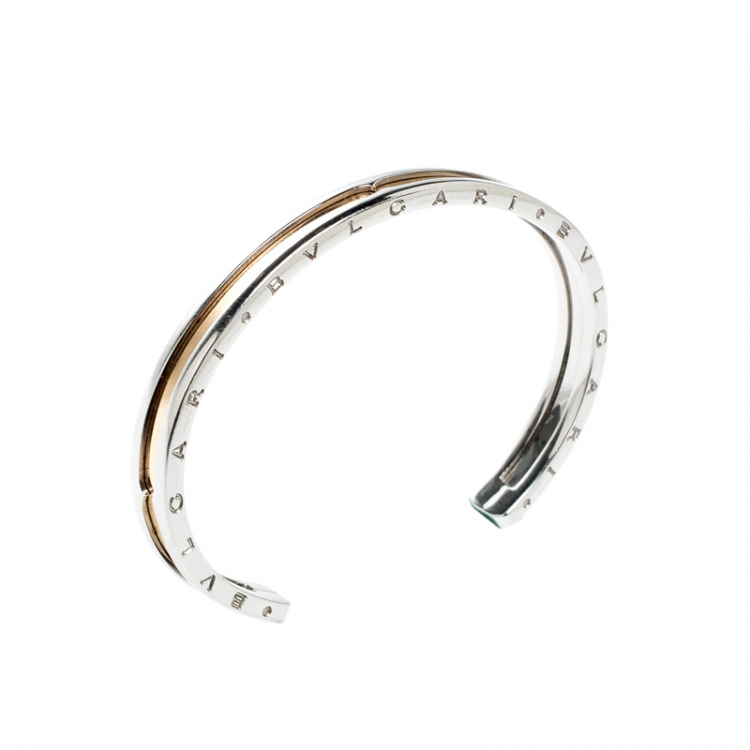 Pre Owned Bvlgari B.Zero1 Stainless Steel 18k Gold Narrow Open Cuff Bracelet