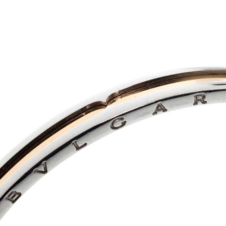 Pre Owned Bvlgari B.Zero1 Stainless Steel 18k Gold Narrow Open Cuff Bracelet