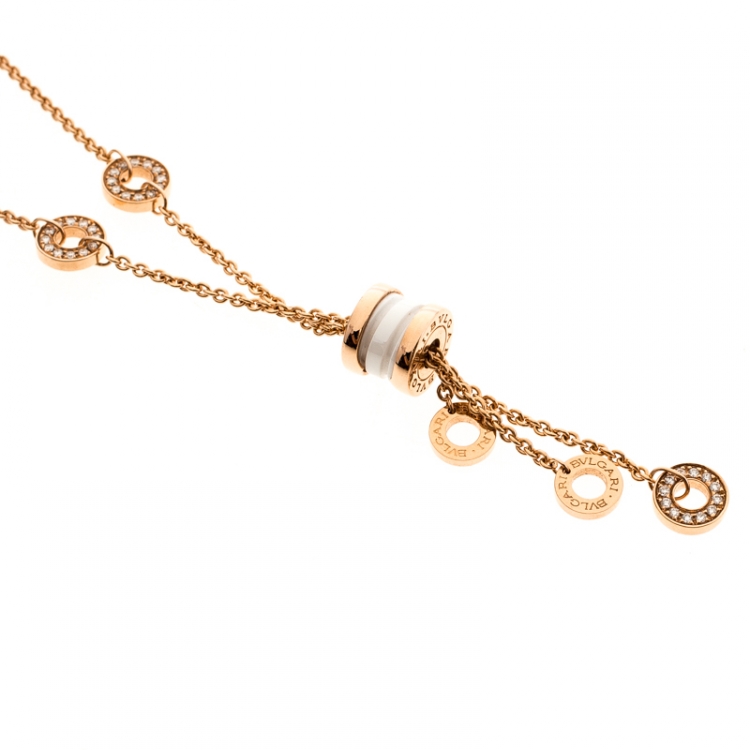 Pre Owned Bvlgari B.Zero1 Diamond White Ceramic 18k Rose Gold Pendant Necklace 