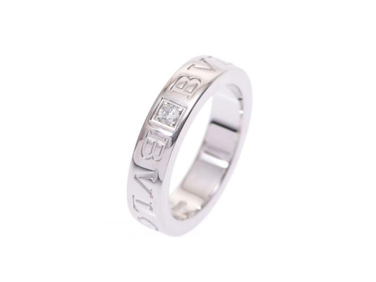 Pre Owned Bvlgari Diamond And 18K White Gold Band Ring Size 46