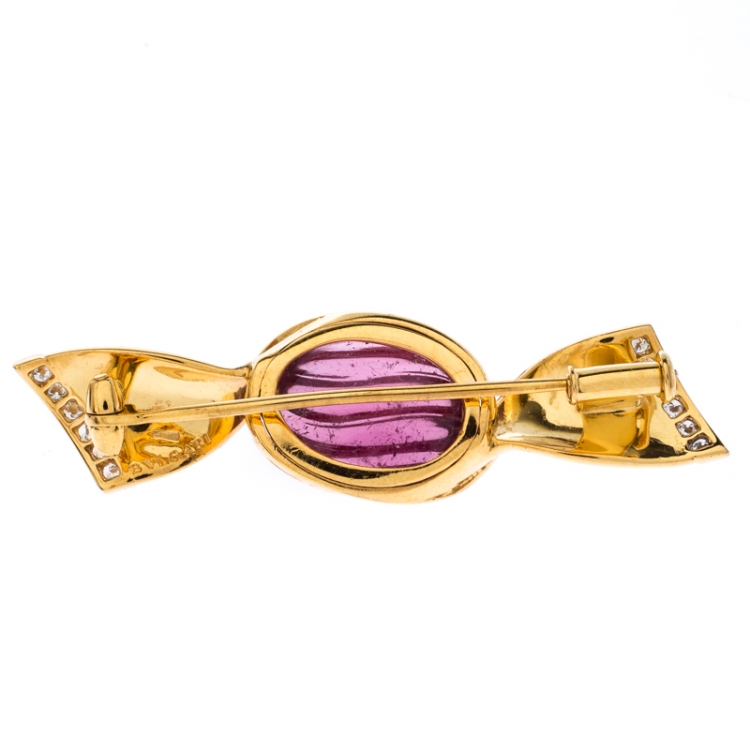 Pre Owned Bvlgari Bon Bon Wrapped Candy Tourmaline Diamond 18k Yellow Gold Pin Brooch