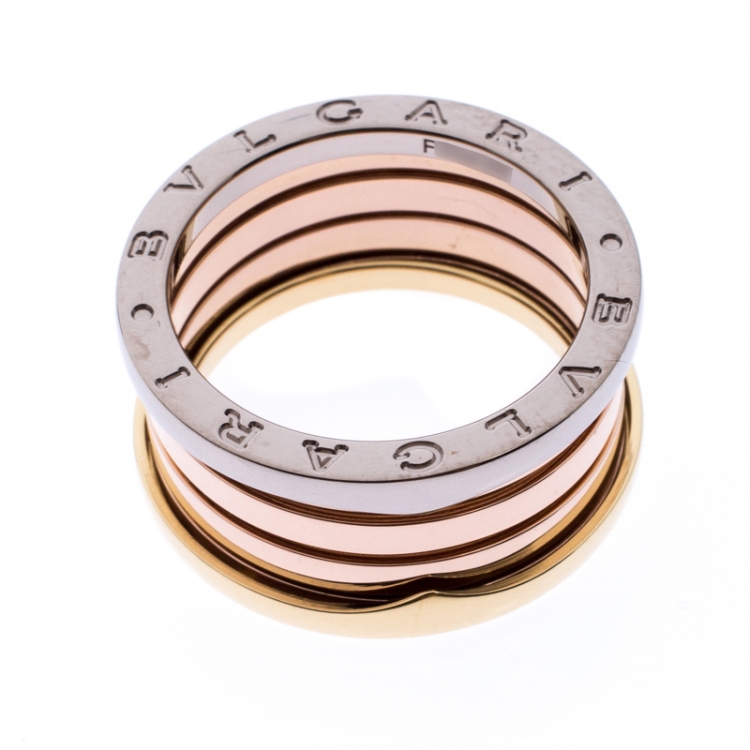 Pre Owned Bvlgari B.Zero1 Three Tone 18K Gold Band Ring 58