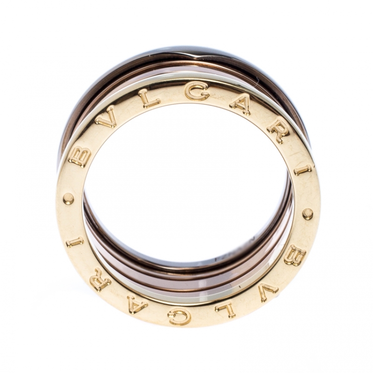 Pre Owned Bvlgari B.Zero1 Three Tone 18K Gold Band Ring 58