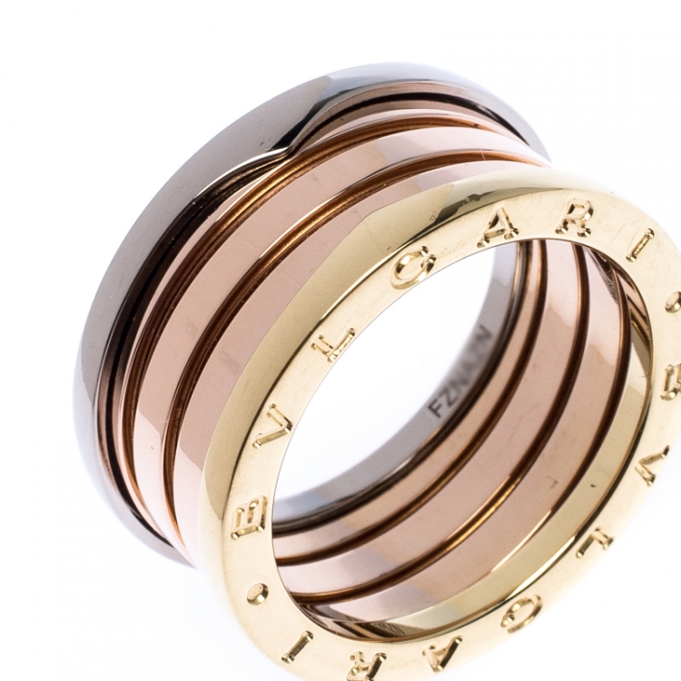 Pre Owned Bvlgari B.Zero1 Three Tone 18K Gold Band Ring 58