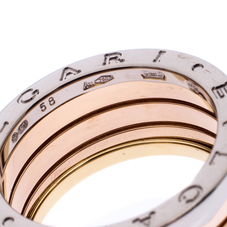 Pre Owned Bvlgari B.Zero1 Three Tone 18K Gold Band Ring 58