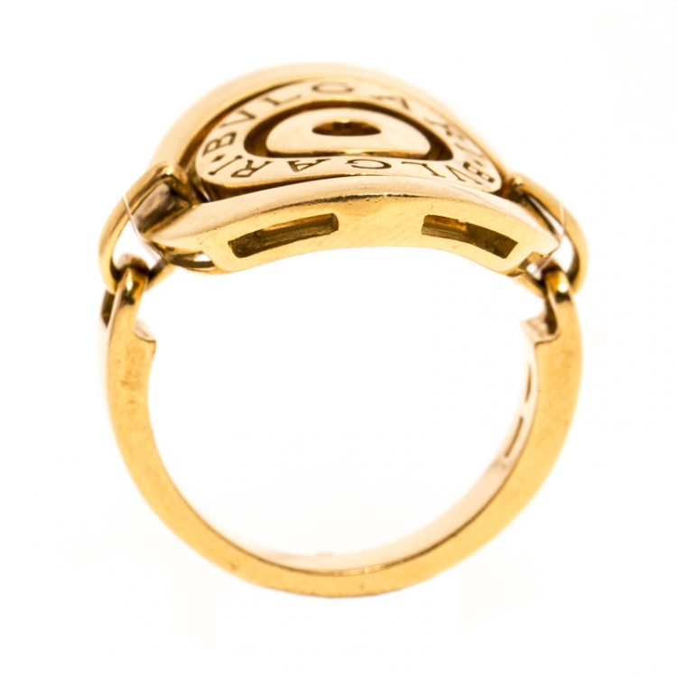 Pre Owned Bvlgari Cerchi Astrale 18K Yellow Gold Shield Band Ring Size 55