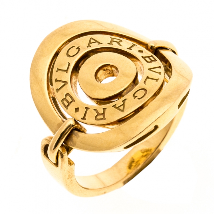 Pre Owned Bvlgari Cerchi Astrale 18K Yellow Gold Shield Band Ring Size 55
