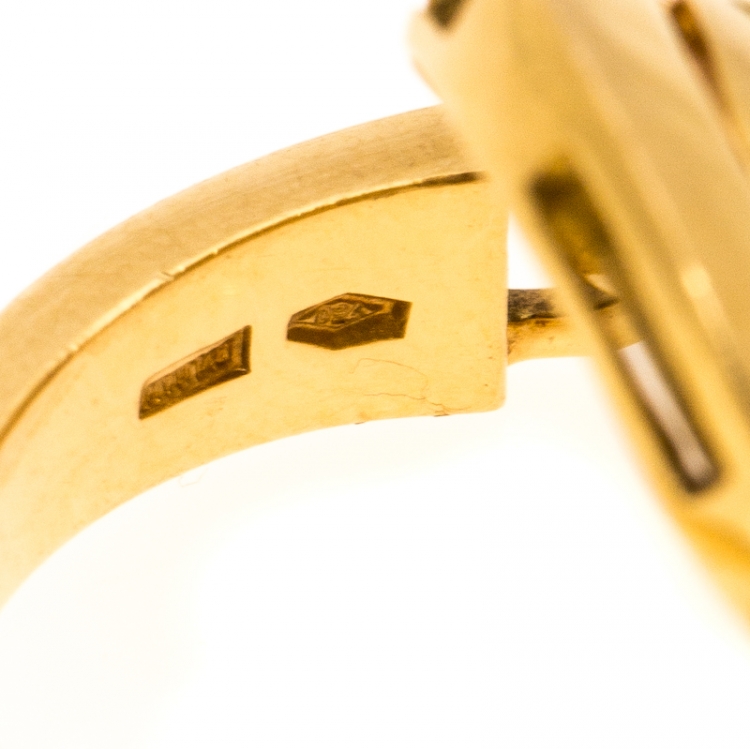 Pre Owned Bvlgari Cerchi Astrale 18K Yellow Gold Shield Band Ring Size 55