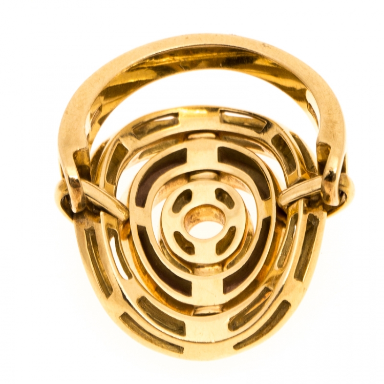 Pre Owned Bvlgari Cerchi Astrale 18K Yellow Gold Shield Band Ring Size 55
