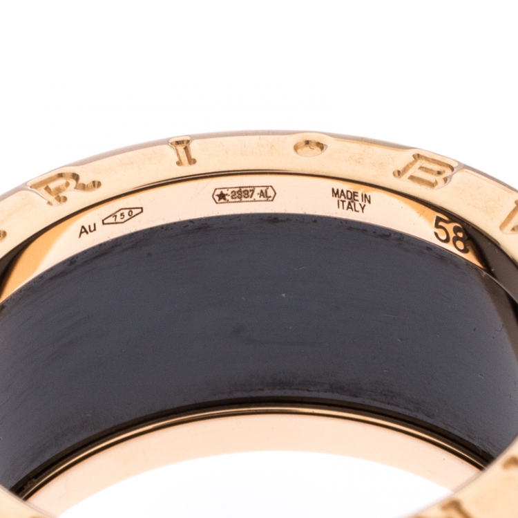 Pre Owned Bvlgari B.Zero1 Black Ceramic 18K Rose Gold 4 Band Ring Size 58