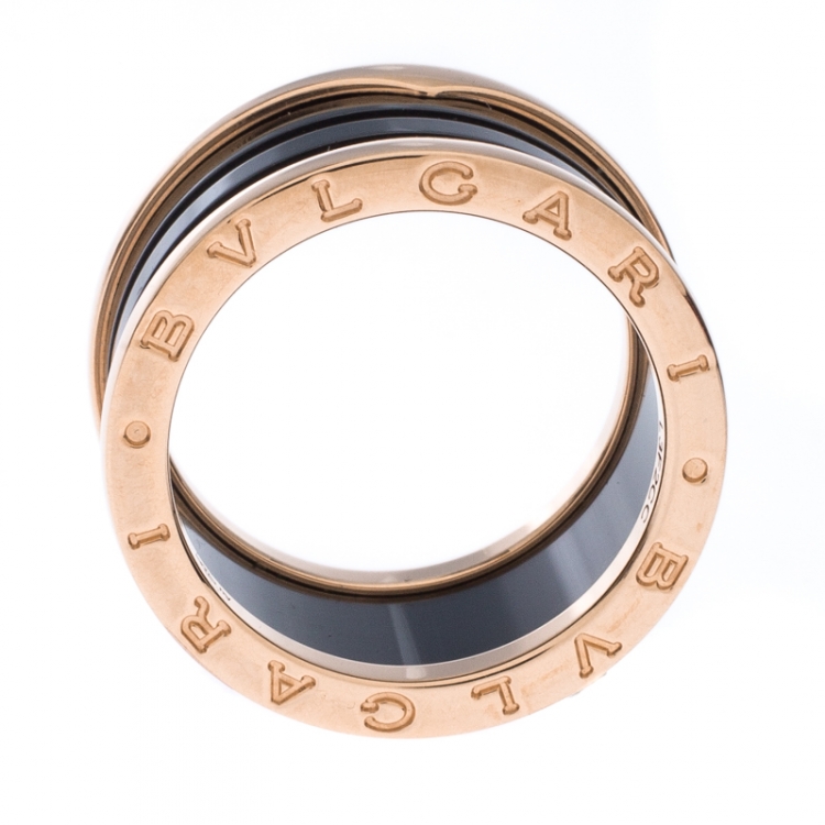 Pre Owned Bvlgari B.Zero1 Black Ceramic 18K Rose Gold 4 Band Ring Size 58
