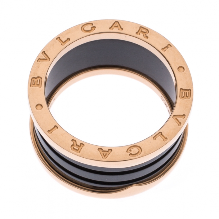 Pre Owned Bvlgari B.Zero1 Black Ceramic 18K Rose Gold 4 Band Ring Size 58