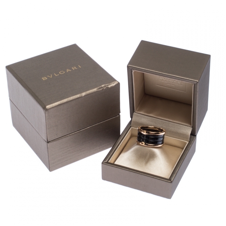 Pre Owned Bvlgari B.Zero1 Black Ceramic 18K Rose Gold 4 Band Ring Size 58