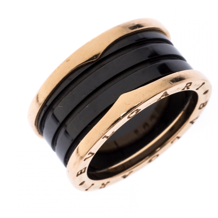 Pre Owned Bvlgari B.Zero1 Black Ceramic 18K Rose Gold 4-Band Ring Size 60