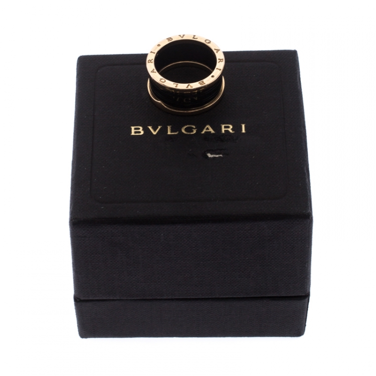 Pre Owned Bvlgari B.Zero1 Black Ceramic 18K Rose Gold 4-Band Ring Size 60