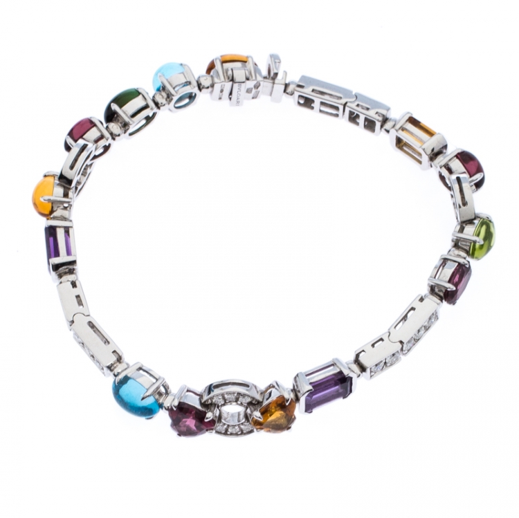 Pre Owned Bvlgari Allegra Diamond Multi-color Gemstone 18k White Gold Bracelet 