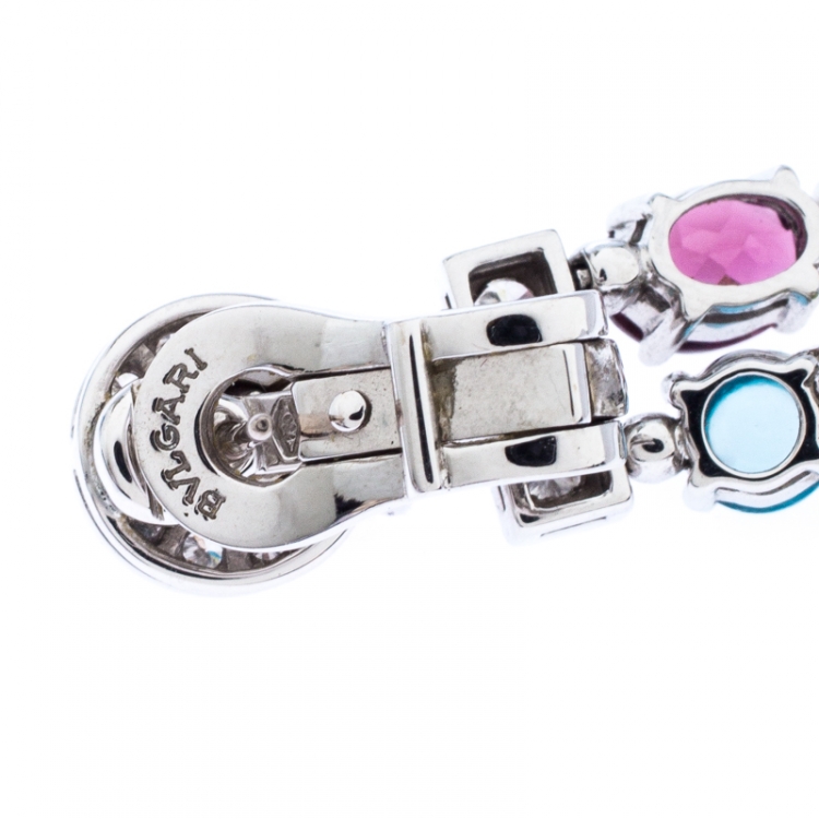 Pre Owned Bvlgari Allegra Diamond Multi-color Gemstone 18k White Gold Dangle Earrings