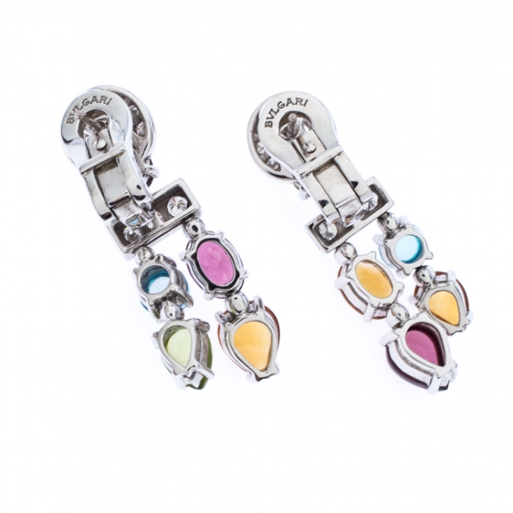 Pre Owned Bvlgari Allegra Diamond Multi-color Gemstone 18k White Gold Dangle Earrings
