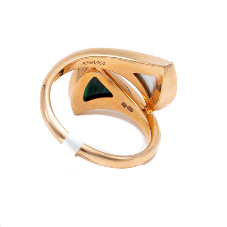 Pre Owned Bvlgari Divas Dream Contraire Rose Gold Mop & Malachite Ring Size 58