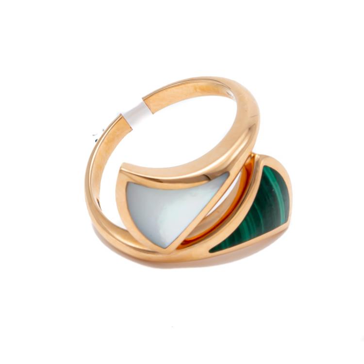 Pre Owned Bvlgari Divas Dream Contraire Rose Gold Mop & Malachite Ring Size 58