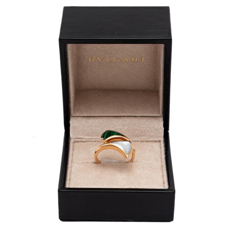 Pre Owned Bvlgari Divas Dream Contraire Rose Gold Mop & Malachite Ring Size 58